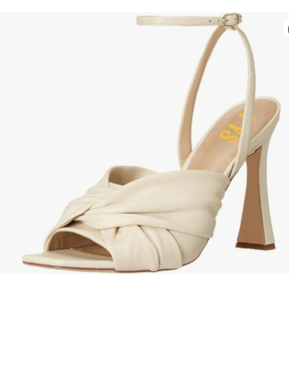 FYS Beige Pleated Knotted Square Toe Sandals Ankle Strap Block Heels Comfy Shoe